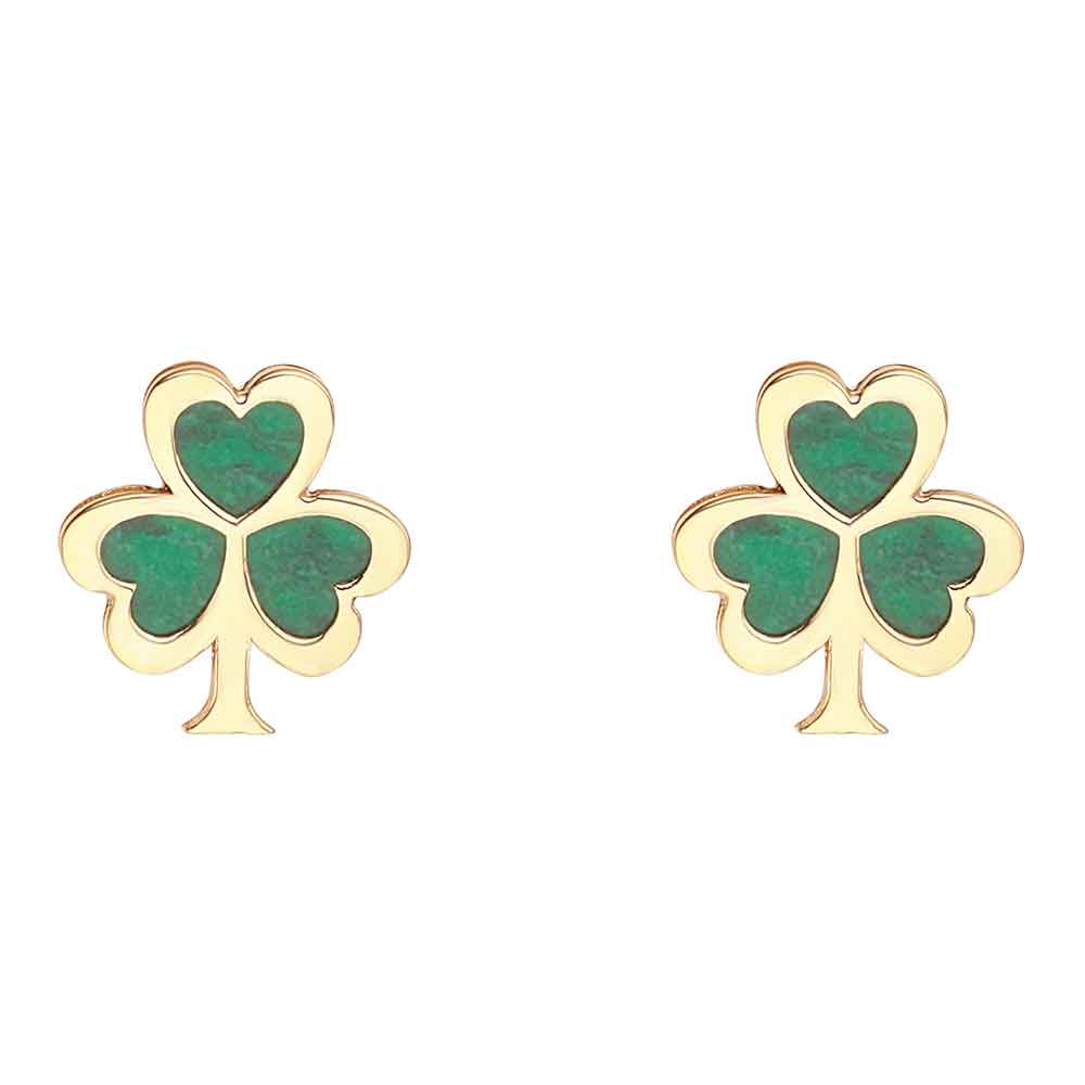 Irish Earrings 10k Gold Malachite Shamrock Stud Earrings at