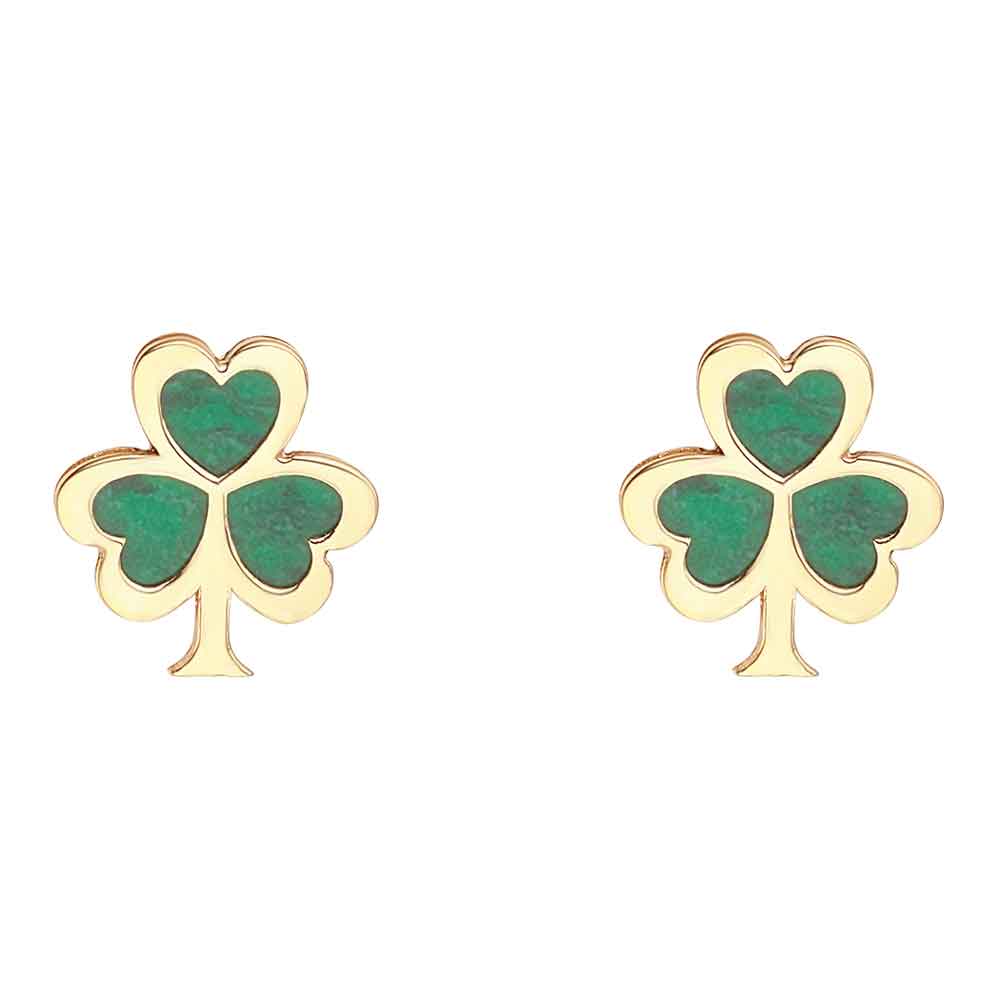 Product image for Irish Earrings | 10k Gold Malachite Shamrock Stud Earrings