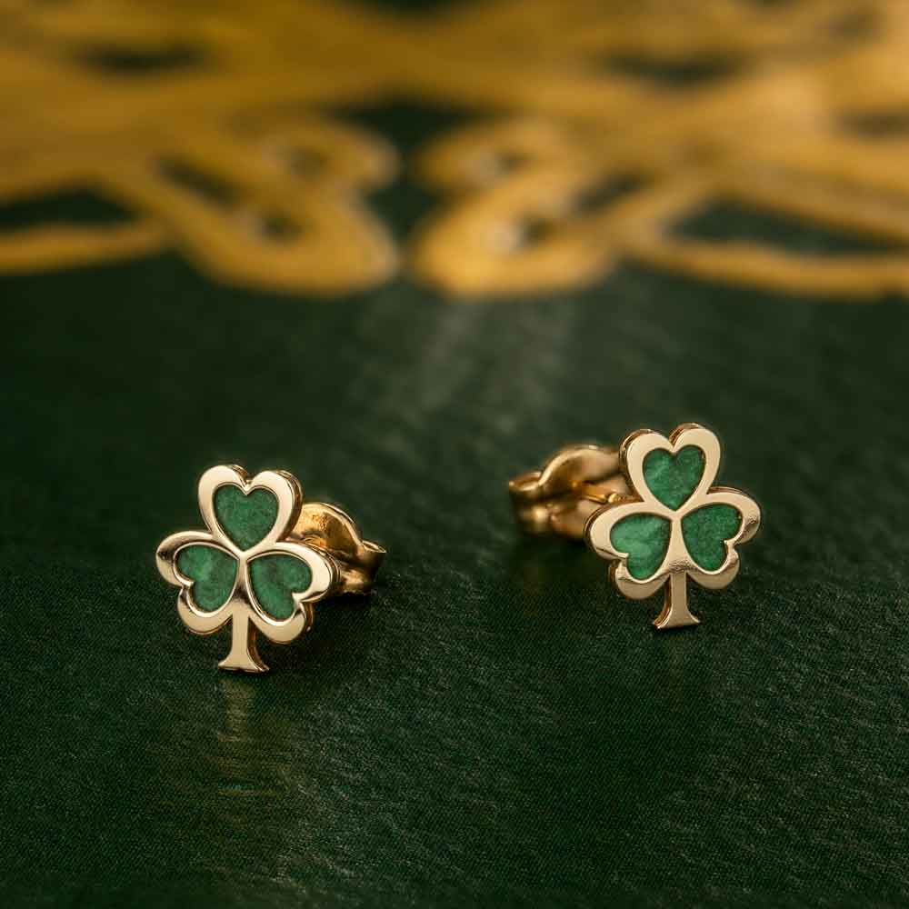 Product image for Irish Earrings | 10k Gold Malachite Shamrock Stud Earrings