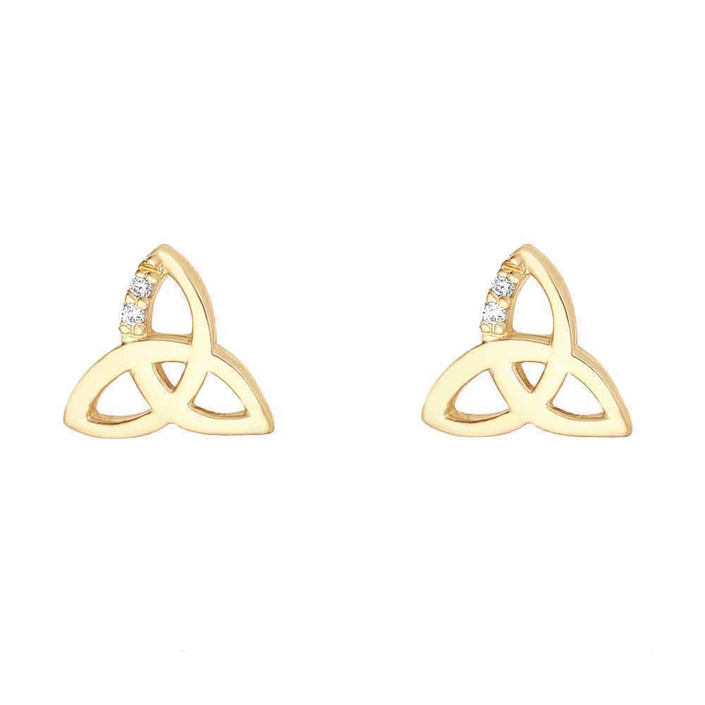 Product image for Irish Earrings | 9k Gold Cubic Zirconia Accent Stud Trinity Knot Earrings