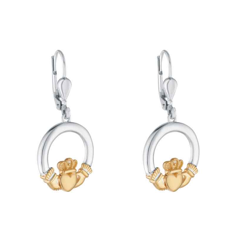 Product image for Irish Earrings | Diamond 10k Gold & Sterling Silver Ladies Claddagh Earrings