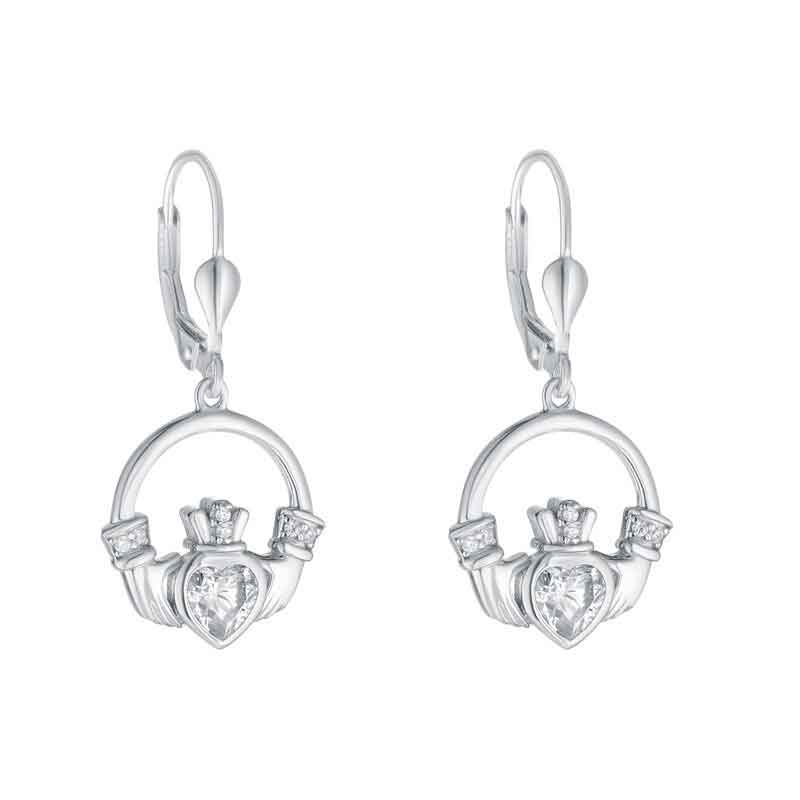 Product image for Irish Earrings | Sterling Silver Crystal Heart Claddagh Earrings