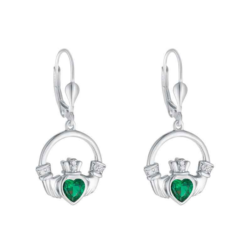 Product image for Irish Earrings | Sterling Silver Large Green Crystal Heart Claddagh Earrings