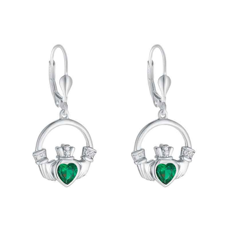 Product image for Irish Earrings | Sterling Silver Large Green Crystal Heart Claddagh Earrings