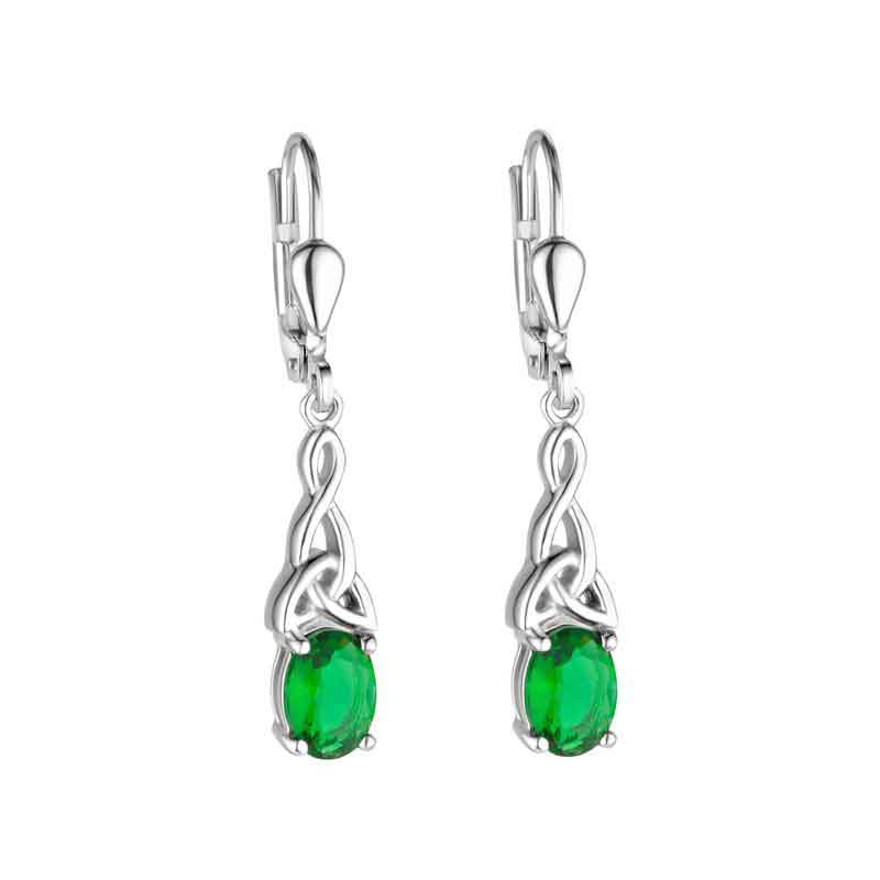 Product image for Irish Earrings | Sterling Silver Green Crystal Celtic Trinity Knot Drop Earrings