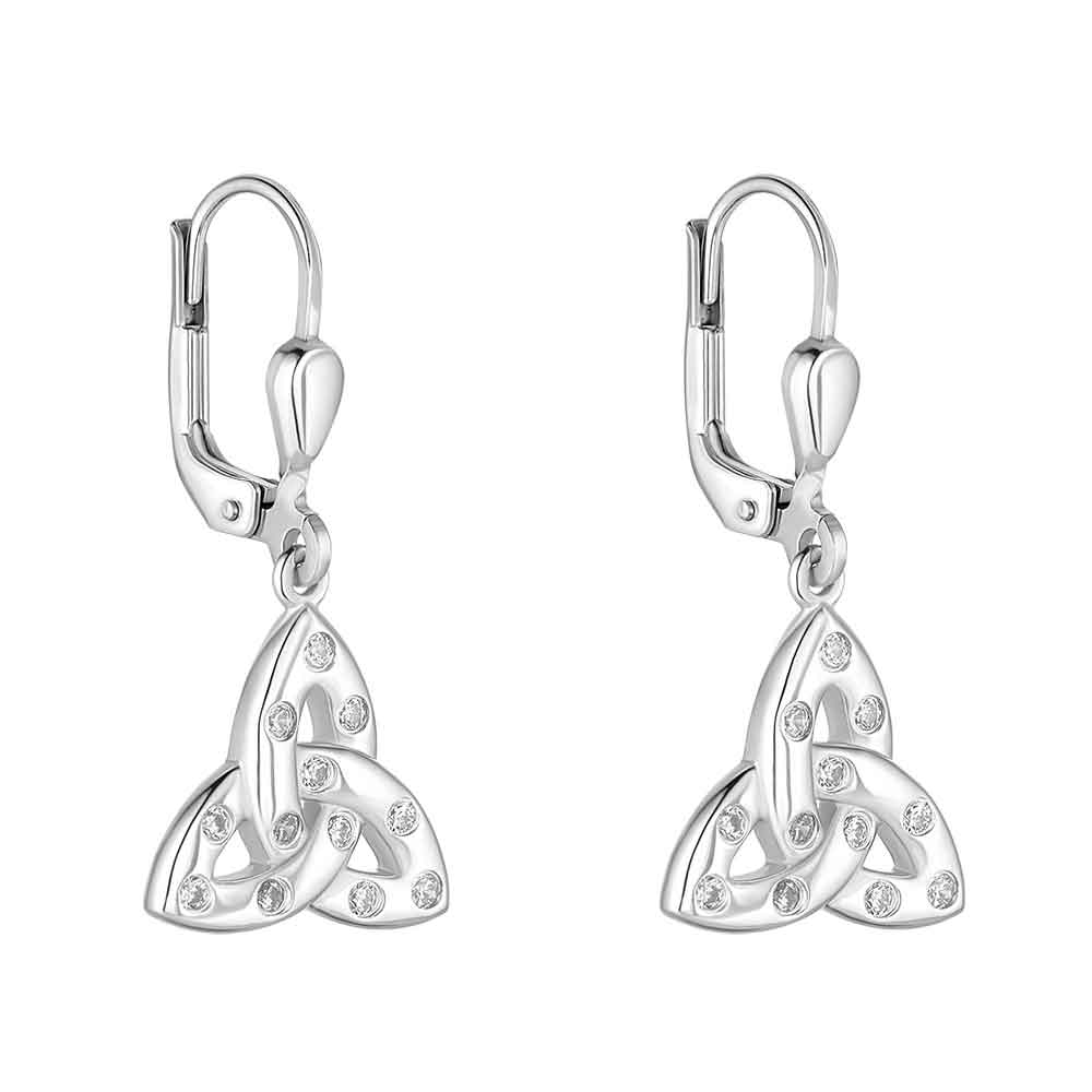 Product image for Irish Earrings | Sterling Silver Flush Set Crystal Drop Trinity Knot Earrings