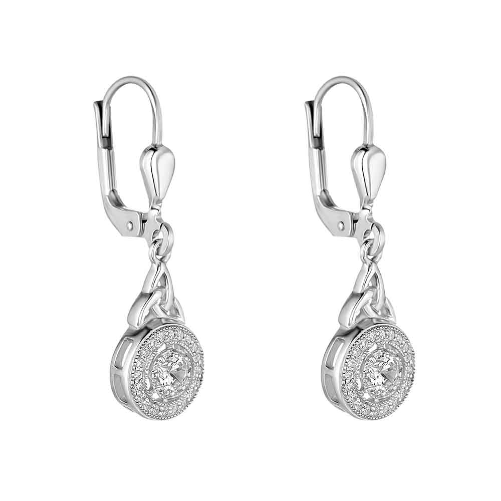 Product image for Irish Earrings | Sterling Silver Crystal Cluster Celtic Trinity Knot Earrings