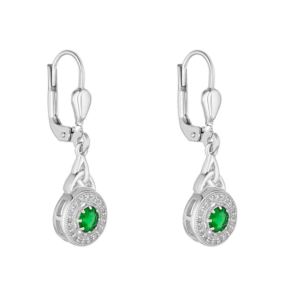 Product image for Irish Earrings | Sterling Silver Green Crystal Cluster Celtic Trinity Knot Earrings