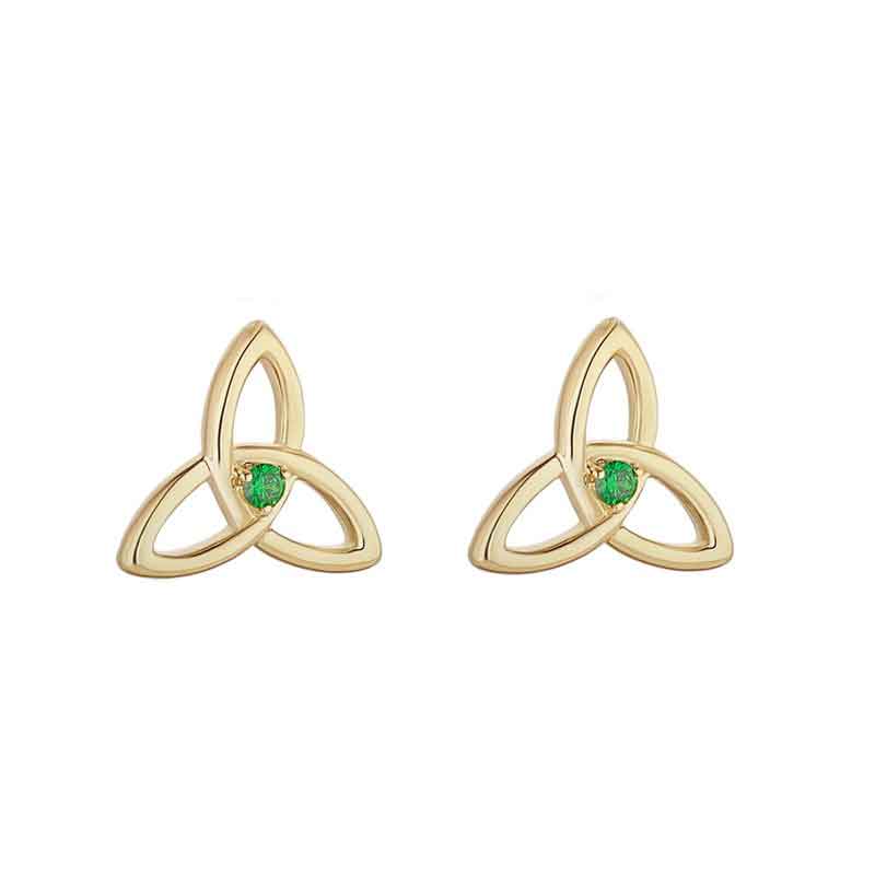 Product image for Irish Earrings | 9k Gold Green Crystal Stud Trinity Knot Earrings