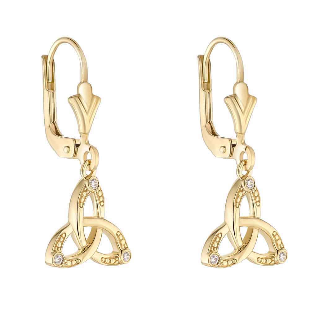 Product image for Irish Earrings | 9k Gold Cubic Zirconia Floating Trinity Knot Drop Earrings