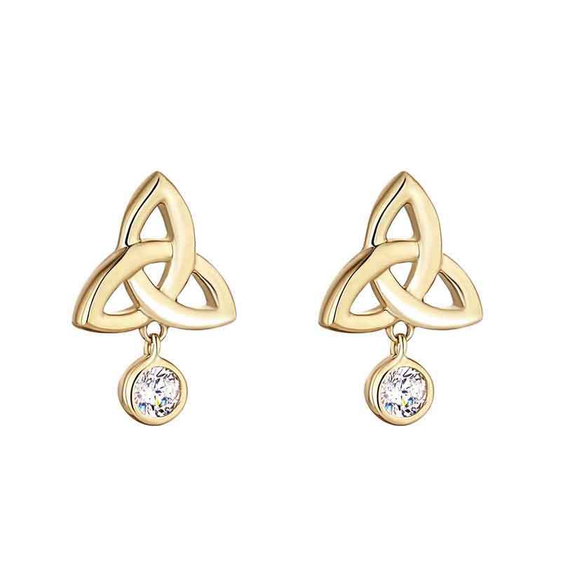 Product image for Irish Earrings | 9k Gold Cubic Zirconia Floating Stud Trinity Knot Earrings