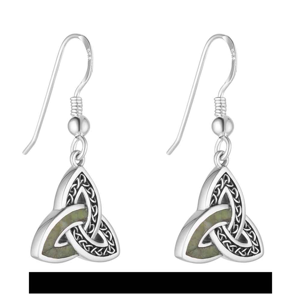 Product image for Irish Earrings | Sterling Silver Connemara Marble Accent Trinity Knot Earrings