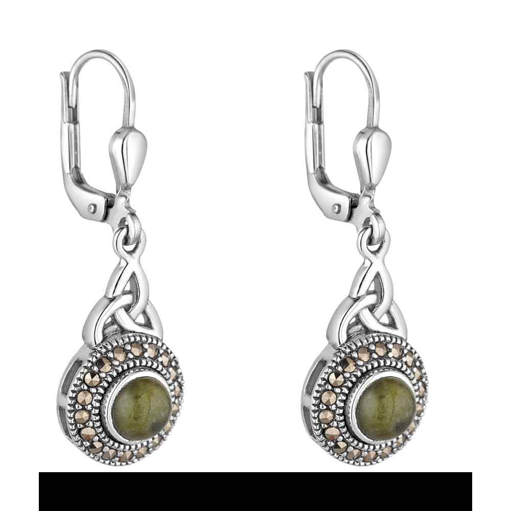 Product image for Irish Earrings | Sterling Silver Drop Marcasite Celtic Trinity Knot Earrings