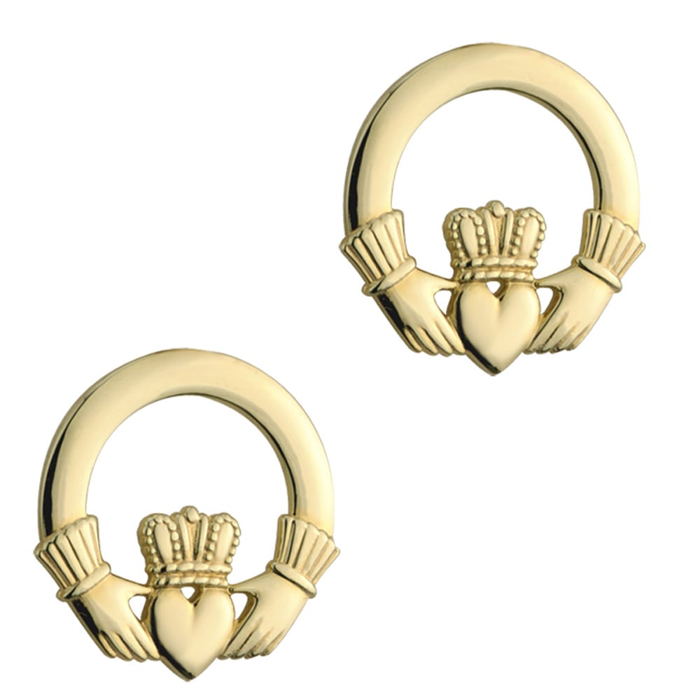 Product image for Irish Earrings | 10k Yellow Gold Stud Claddagh Earrings