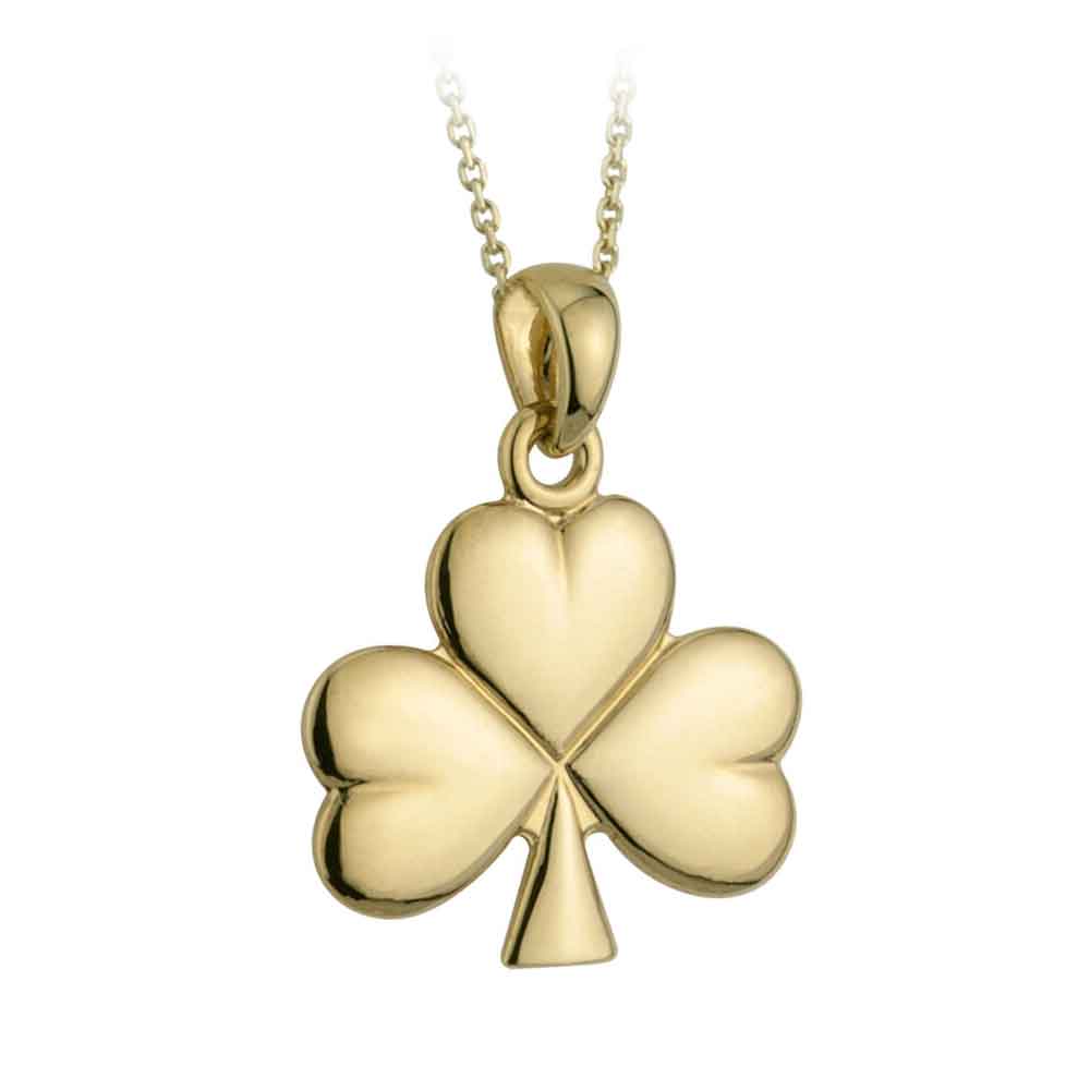 Product image for Irish Necklace - 14k Gold Shiny Shamrock Pendant with Chain