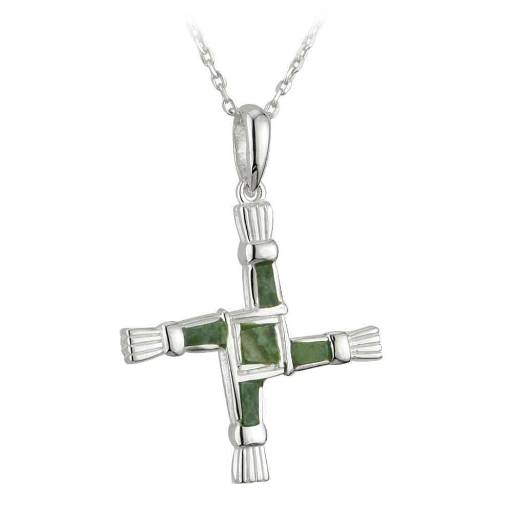 Product image for Irish Necklace - Sterling Silver Connemara Marble St. Bridget's Cross Pendant with Chain