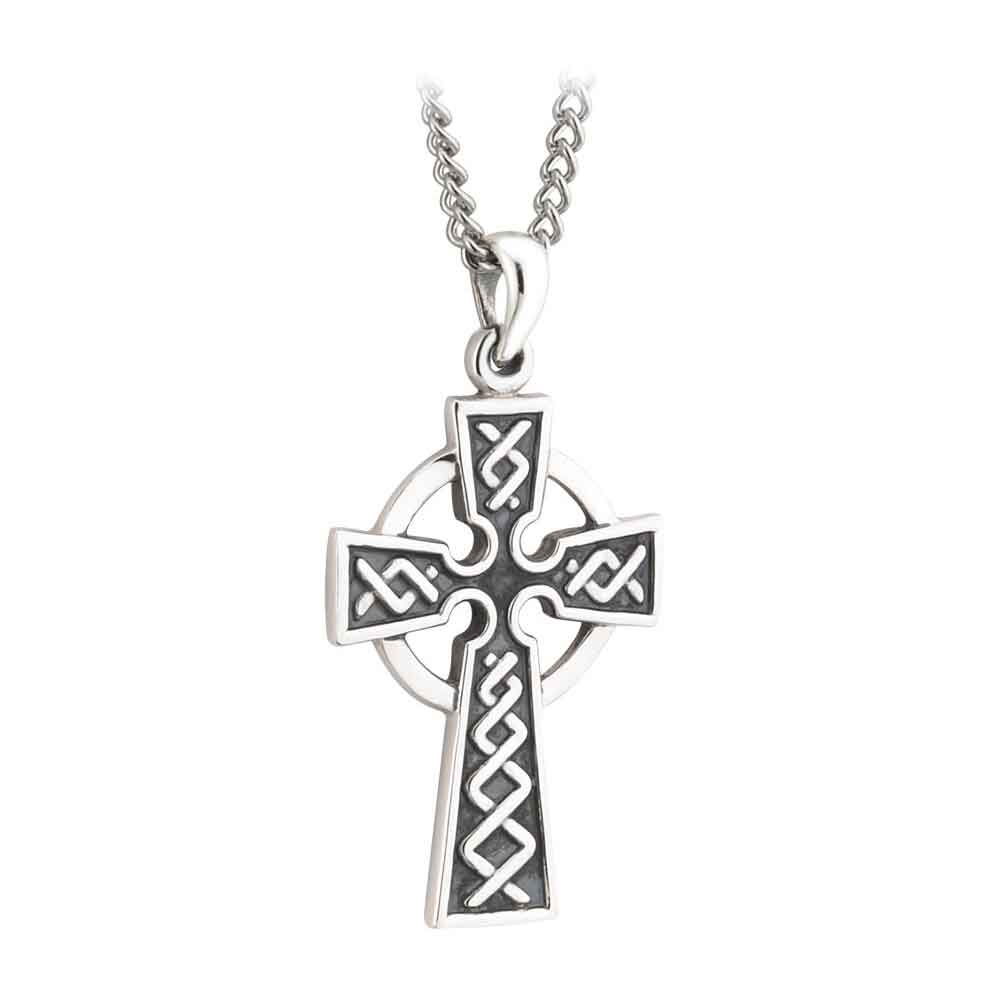 Product image for First Communion Sterling Silver Embossed Celtic Cross Pendant with Chain