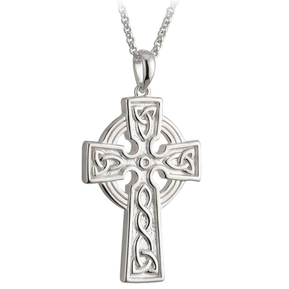 Product image for Celtic Pendant - Sterling Silver Large Double Side Cross Pendant with Chain