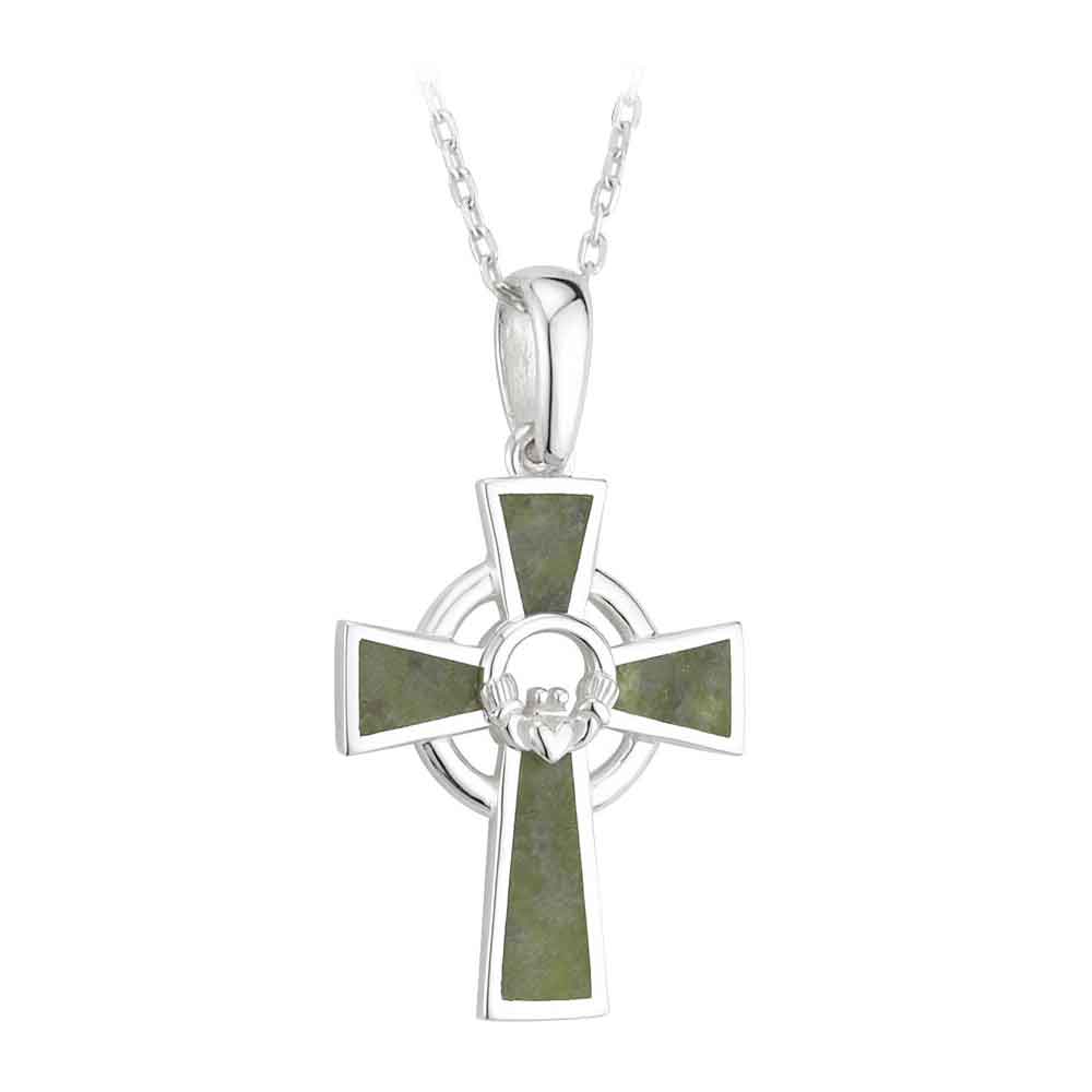 Product image for Celtic Pendant - Sterling Silver Connemara Marble Celtic Cross Pendant