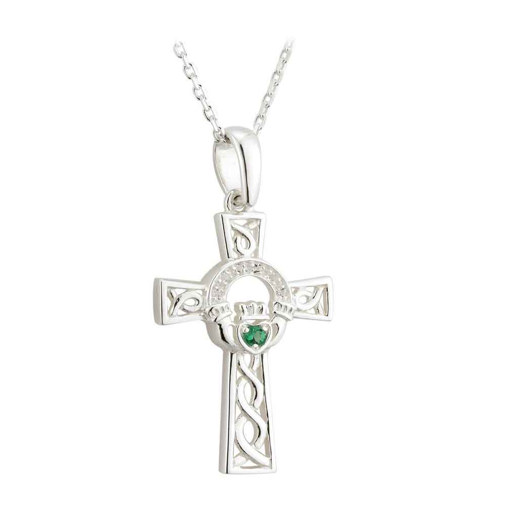 Product image for Celtic Pendant - Sterling Silver and Crystal Claddagh Celtic Cross Necklace