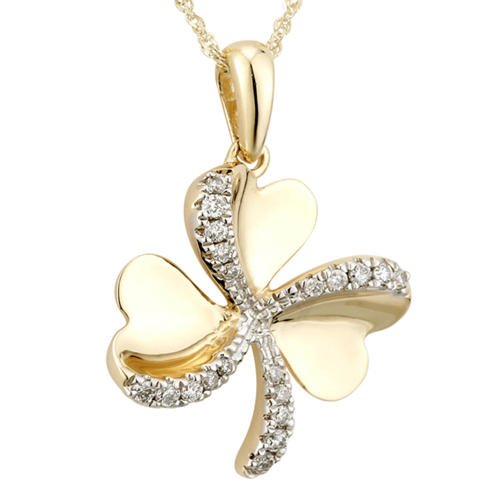 Product image for Irish Necklace | 14k Gold Diamond Shamrock Pendant