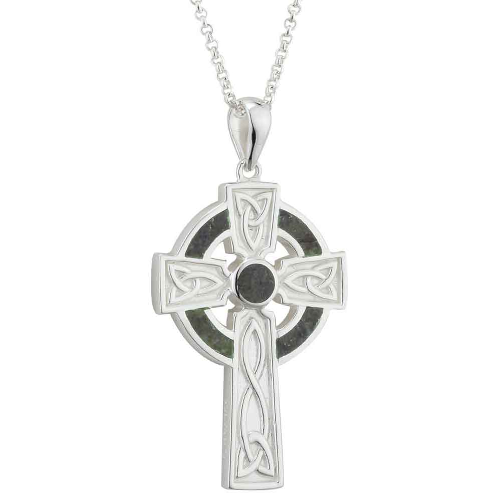 Product image for Irish Necklace - Sterling Silver Large Marble Cross Pendant