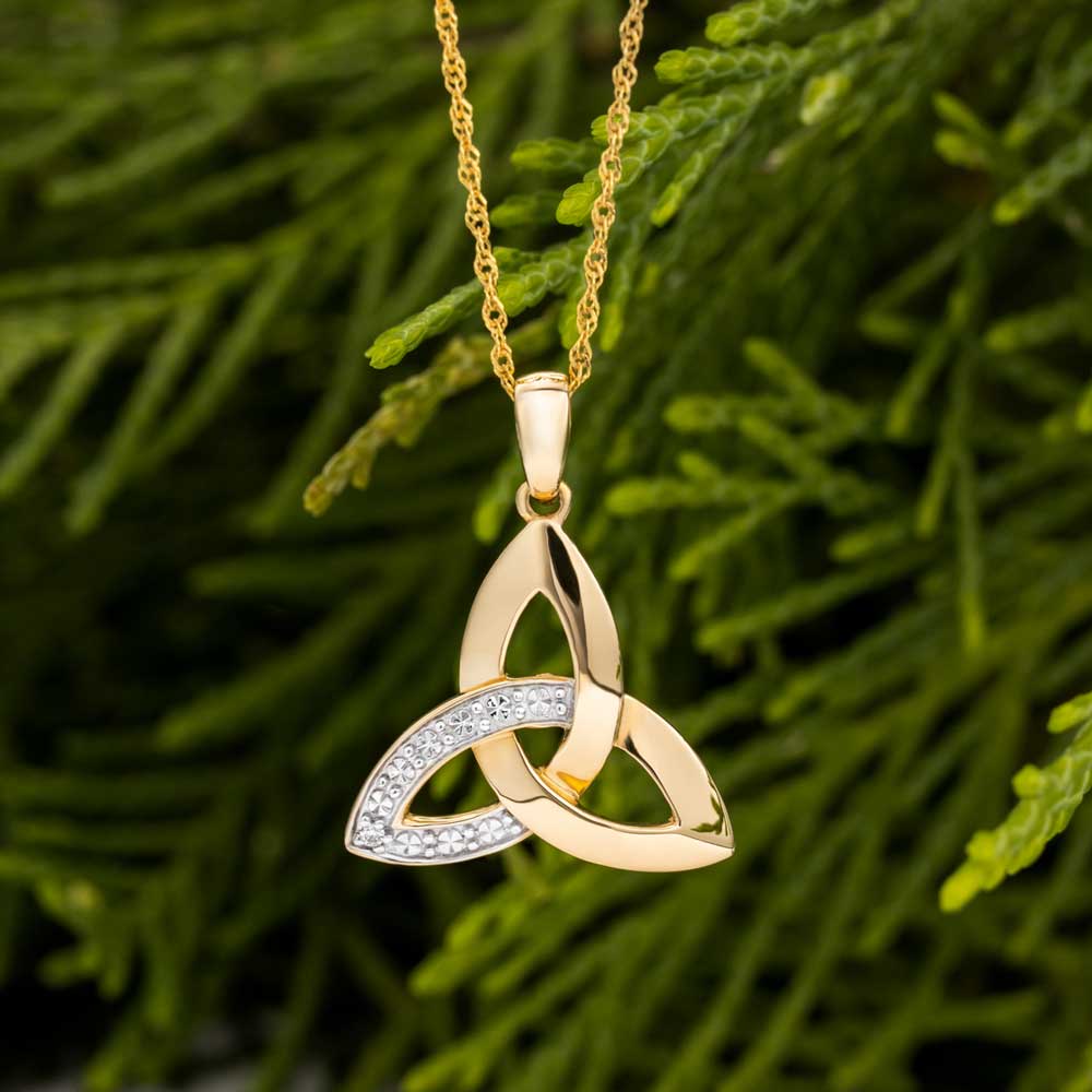 Product image for Irish Necklace | 14k Yellow Gold Trinity Knot Diamond Pendant