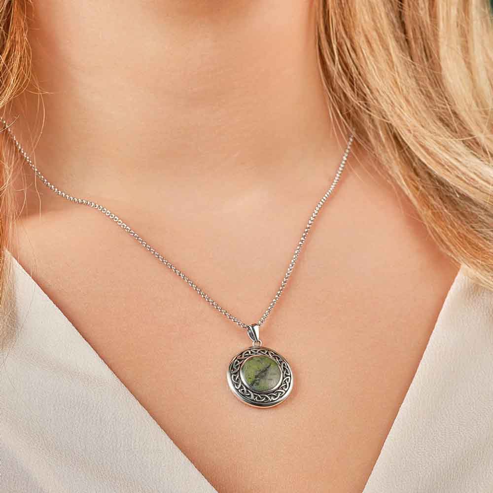 Product image for Irish Necklace | Connemara Marble Sterling Silver Celtic Knot Pendant