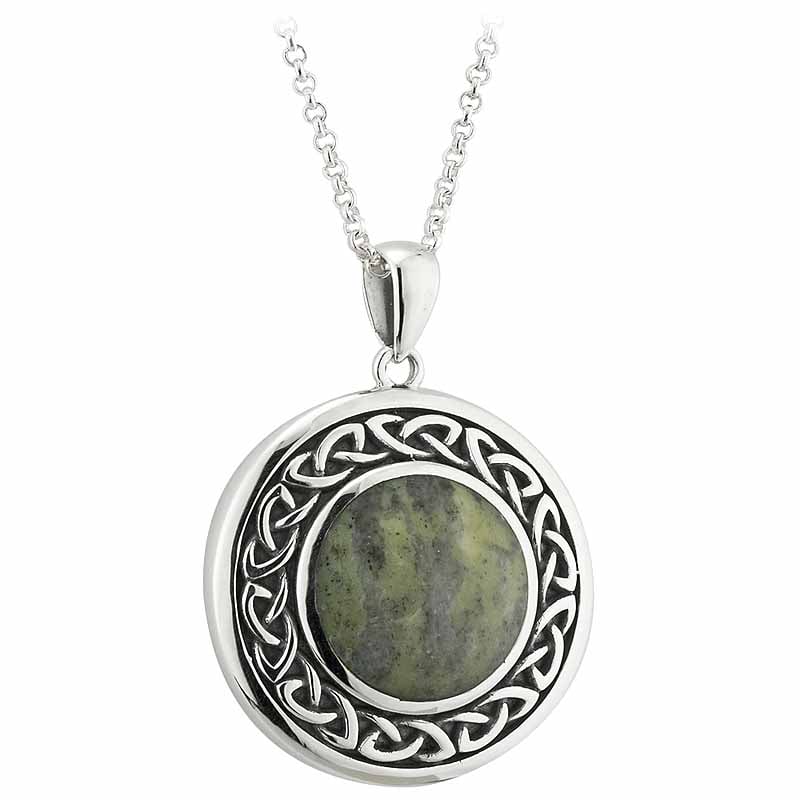 Product image for Irish Necklace | Connemara Marble Sterling Silver Celtic Knot Pendant