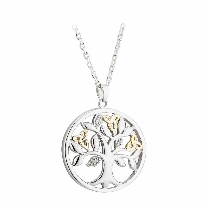 Product image for Irish Necklace | Diamond Sterling Silver and 10k Yellow Gold Celtic Tree of Life Pendant