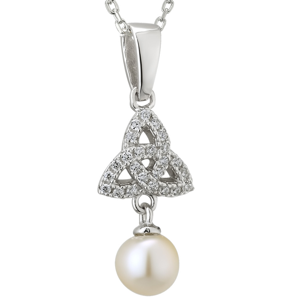Product image for Celtic Necklace - Sterling Silver Crystal and Pearl Irish Trinity Knot Pendant