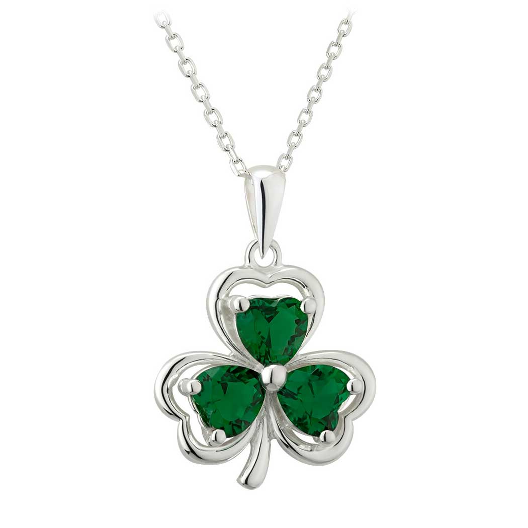 Product image for Irish Necklace | Sterling Silver Green Crystal Shamrock Pendant