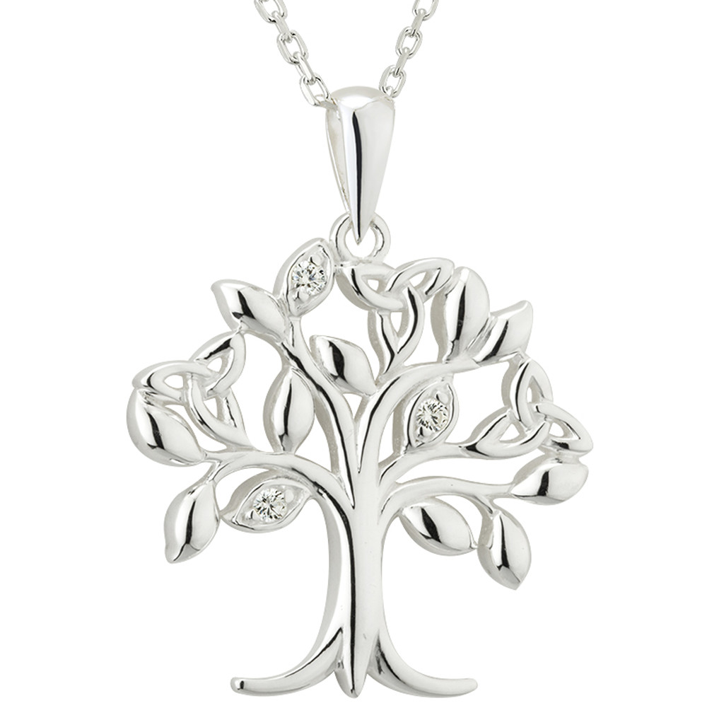 Product image for Celtic Necklace - Tree of Life Sterling Silver Crystal Irish Trinity Knot Pendant