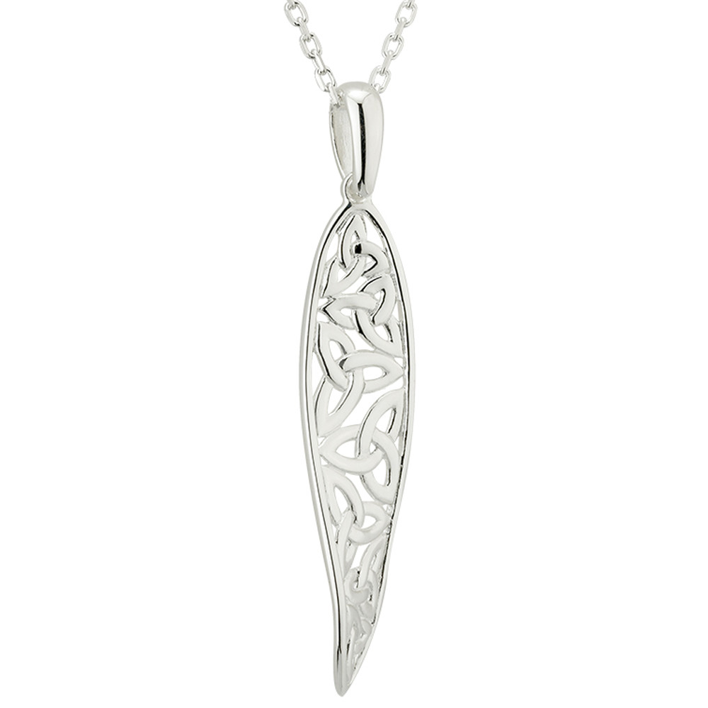 Product image for Celtic Necklace - Sterling Silver Long Irish Trinity Knot Drop Pendant