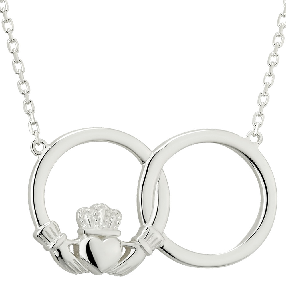 Product image for Irish Necklace - Sterling Silver Circle Claddagh Pendant