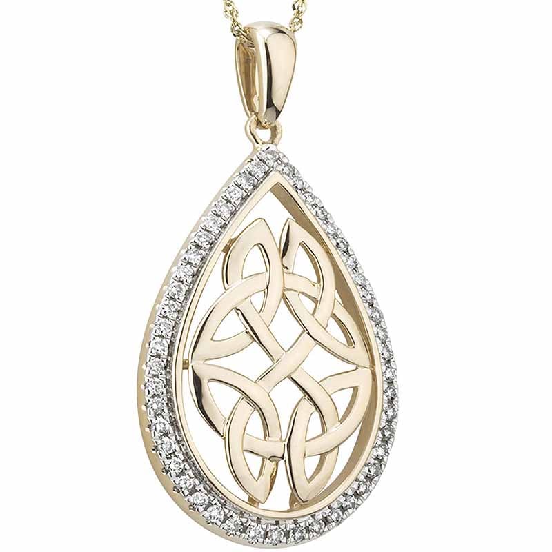 Product image for Irish Necklace | 14k Gold Diamond Trinity Knot Oval Pendant