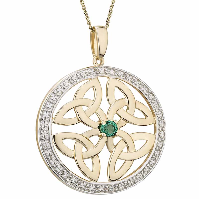 Product image for Irish Necklace | 14k Gold Emerald & Diamond Circle Trinity Knot Celtic Pendant