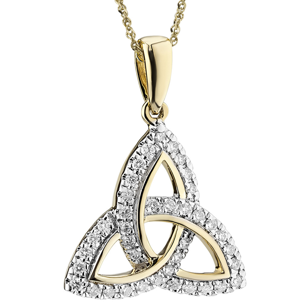Product image for Irish Necklace | 14k Gold Diamond Encrusted Trinity Knot Pendant