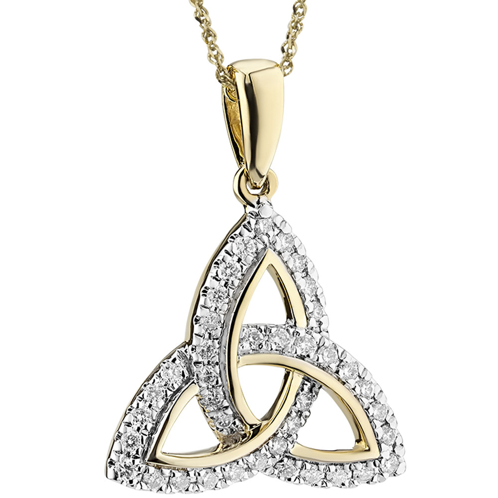 Irish Necklace | 14k Gold Diamond Encrusted Trinity Knot Pendant at