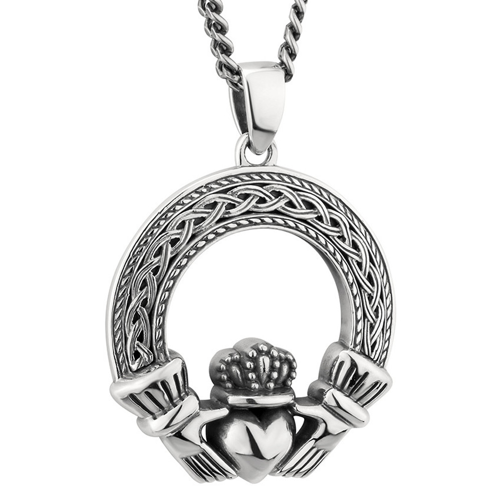 Jewelry Trends Sterling Silver Celtic Claddagh Knot Work Round Pendant |  Jewelry Trends
