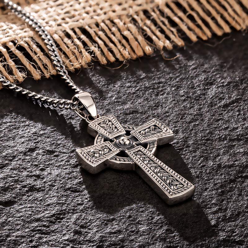 Product image for Irish Necklace | Mens Sterling Silver Oxidized Celtic Cross Pendant