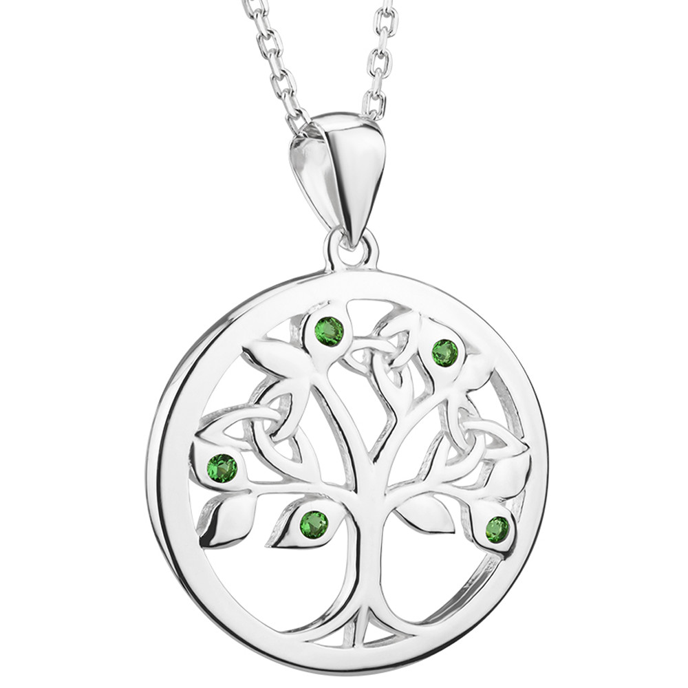 Sterling Silver Round Grained Tree Of Life Necklace