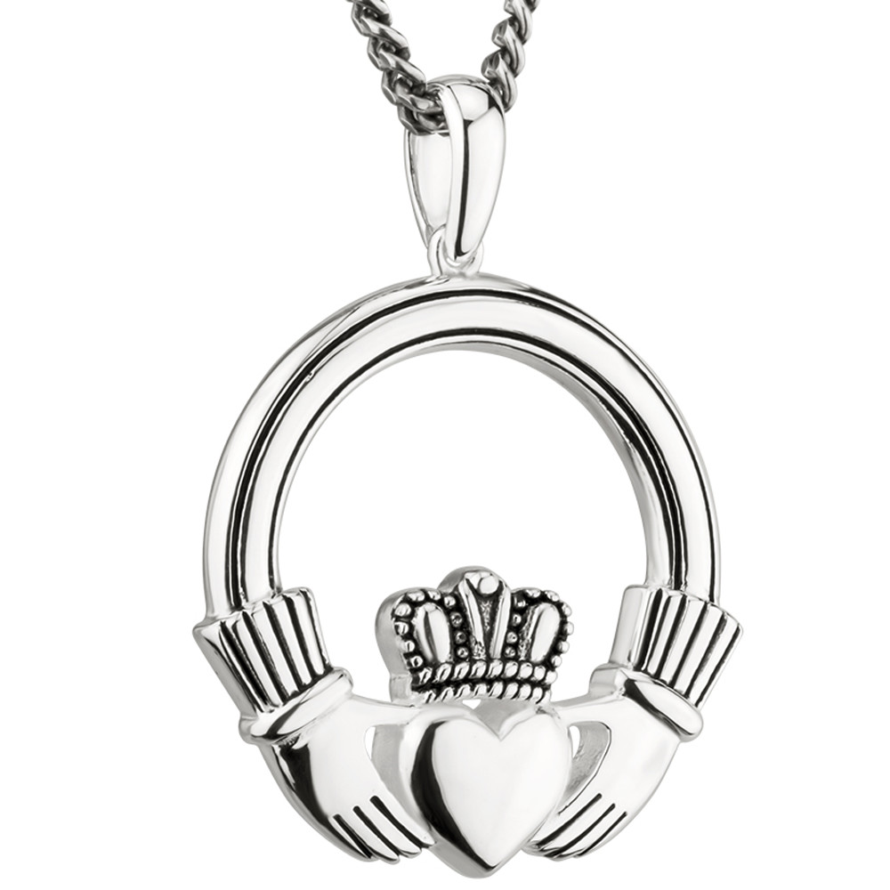 Necklace jewellerybox Large Real Sterling Silver Claddagh Pendant & Chain 16-22 Inches