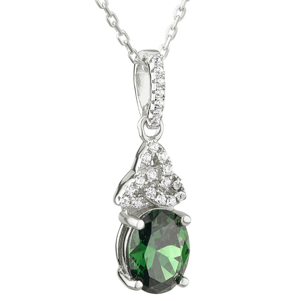 Product image for Irish Necklace | Sterling Silver Trinity Knot Green Crystal Celtic Pendant