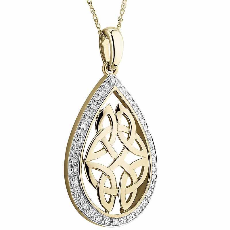 Irish Necklace | 10k Gold Diamond Trinity Knot Oval ...