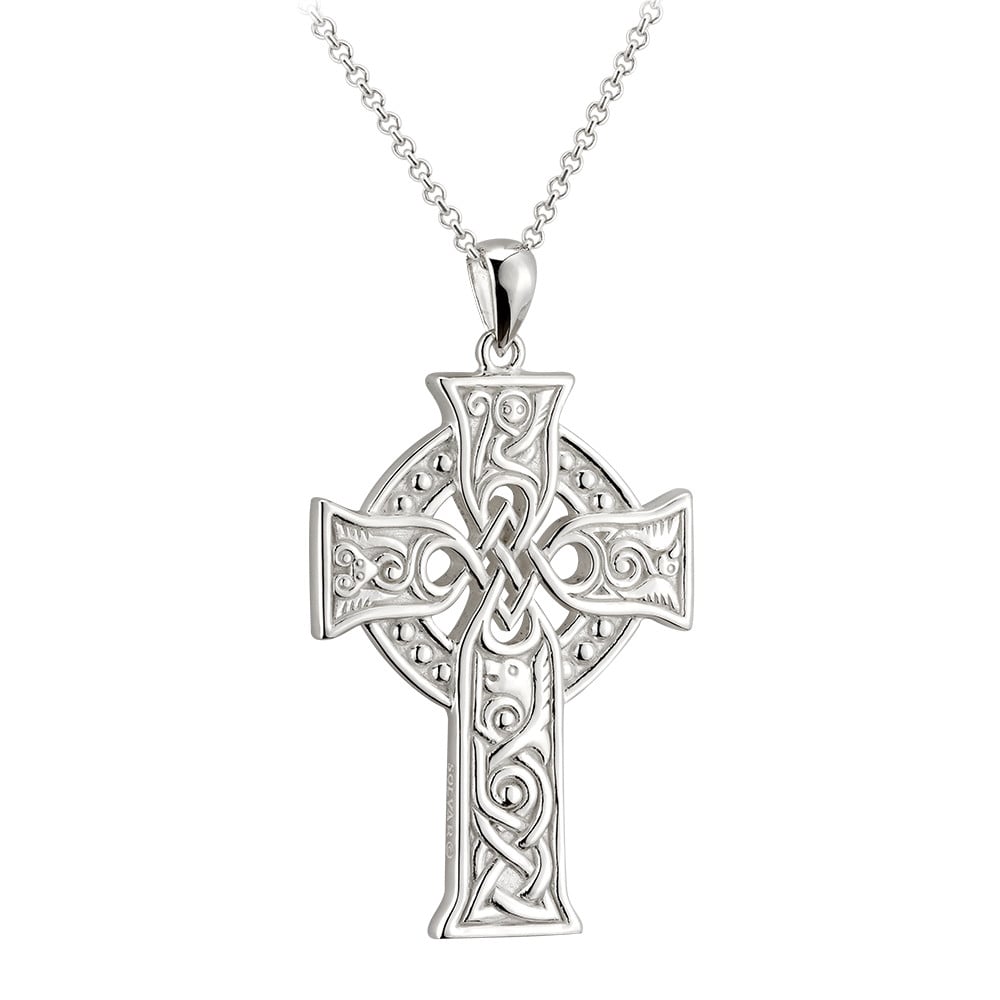 Product image for Irish Necklace | Sterling Silver Book of Kells Apostles Celtic Cross Pendant