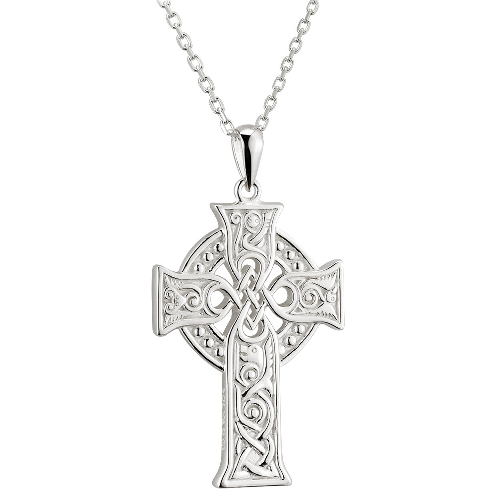 Product image for Irish Necklace | Large Sterling Silver Book of Kells Apostles Celtic Cross Pendant