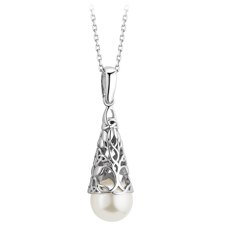 Product image for Irish Necklace | Sterling Silver Glass Pearl Trinity Knot Pendant