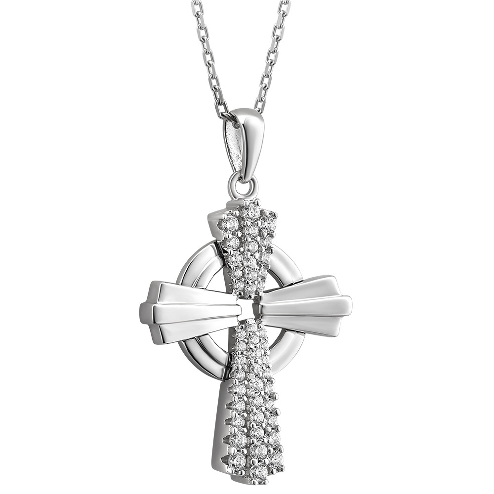 Product image for Irish Necklace | Sterling Silver Crystal Edge Celtic Cross Pendant