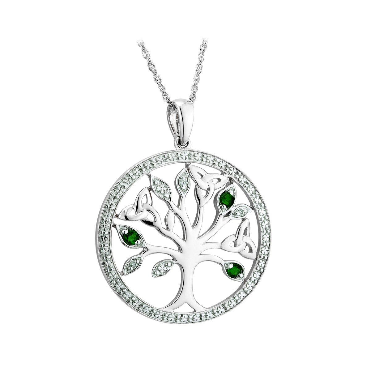 Product image for Irish Necklace | 14k White Gold Diamond & Emerald Celtic Pendant